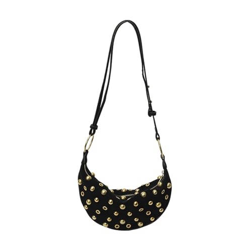 Bolso de Hombro con Tachuelas para Mujer, Cartera Punk Rock Y2K de Ante con Remaches Dorados, Bolso Bandolera de Moda con Forma de Luna para Fiestas, Looks Urban & Uso Diario Bolso de Hombro con Tachuelas para Mujer, Cartera Punk Rock Y2K de Ante con Remaches Dorados, Bolso Bandolera de Moda con Forma de Luna para Fiestas, Looks Urban & Uso Diario