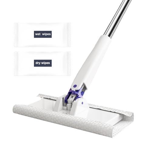 Cloth Changing Mop, No-Touch 360° Rotating Flat Mop, Push Pull Handle Dust Compatible with Towels and Wipes, Ideal for Bathroom, Kitchen, Balcony, Floor Cleaning, 6.3x28.35 Inches