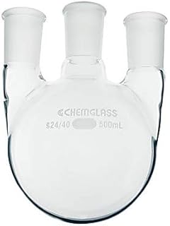 Chemglass CG-1522-38 Series CG-1522 Heavy Wall Round Bottom Flask, 3-Neck, 1-CN 24/40 Outer Joint, 2-SN 24/40 Outer Joint, 300 mL Capacity