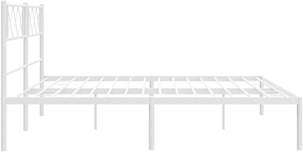 Metal Bed Frame White Powder-Coated Steel Sturdy Platform Foundation with slatted Mattress Support 72 x 83.9 in Easy-Assembly Modern Minimalist Bedroom Furniture for Stable Durable use