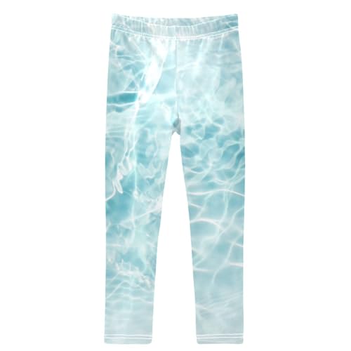 Girls' Leggings Ankle Length Printed Leggings Blue Water Ripple Wave Soft Comfortable Pants for Kids 4-10 Years