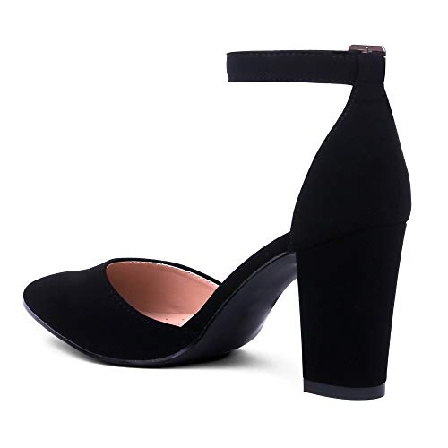 Women Ankle Strap D'Orsay Pointed Toe Block Heel Pump2