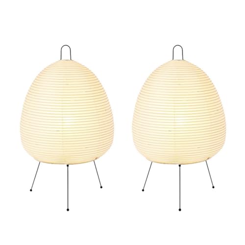 Gotoger 2X LáMpara Mesa LED Linterna Papel Arroz Japonesa,Sala de Estar,Dormitorio,Mesita de Noche,Estudio,Hotel, Alojamiento en Familia, LáMpara de Pie con TríPode, Enchufe de la UE