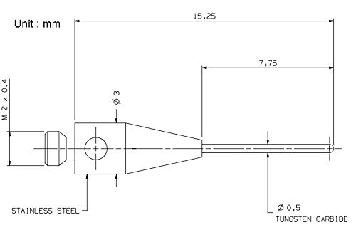 Cmm Probe Stylus 0.5mm Diameter Ball M2 Thread 15mm Long A-5003-1210 (H1210 M2*D0.5*L15.3)