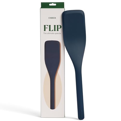 Image of Ember Cookware Silicone Flip Spatula 34 cm | 230C Heat Resistant | Wide, Versatile Spatula for Dosa, Pancakes & Cutlets | Platinum Grade Silicone | Non Scratch Seamless Unibody Design | Blue