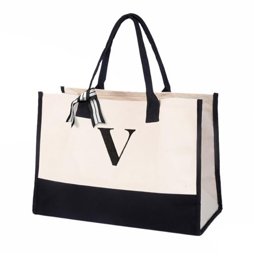 Salt Earth Bolsa feminina 100% algodão personalizada para uso diário, bolsa utilitária grande com monograma para praia, viagem, mercearia, melhor presente para aniversário, aposentadoria, dama de