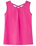 Noomelfish Girls Criss Cross Back Tank Tops Soft Jersey Cotton Sleeveless Shirts, Hot Pink, Size 11-12 Years