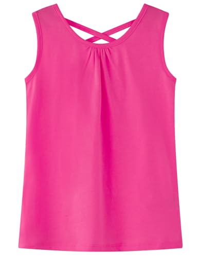 Image of Noomelfish Girls Criss Cross Back Tank Tops Soft Jersey Cotton Sleeveless Shirts (3-12 Years)