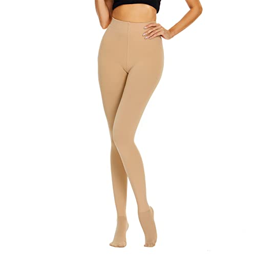Winter Fleece Lined Tights For Women Warm Opaque Pantyhose Thermal High Waist Adult Tights Deep Nude Large-X Large #TOP1
