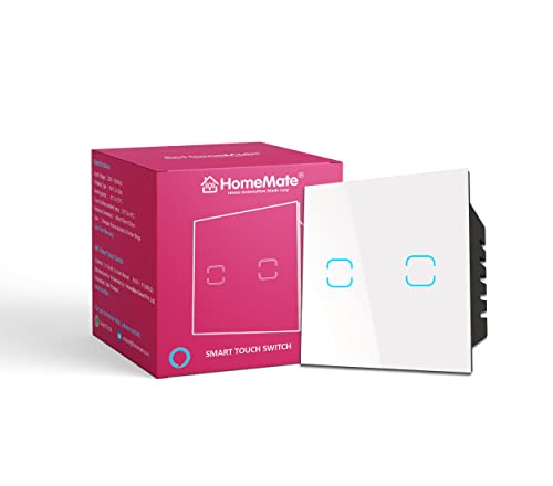HomeMate® WiFi+BLE 2-Way 2 Gang Touch Switch | No Hub Required | Dry Contact Switch | Home Automation | Compatible with Alexa and Google Home (1, White)