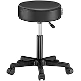 Casaria Taburete Giratorio con Ruedas Silla de Oficina Asiento Cuero sintético Negro Altura Ajustable