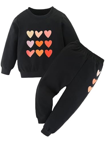 Image of Cute Toddler Girls Sweatsuit - Casual Heart Print Child Clothes Fall Outfit