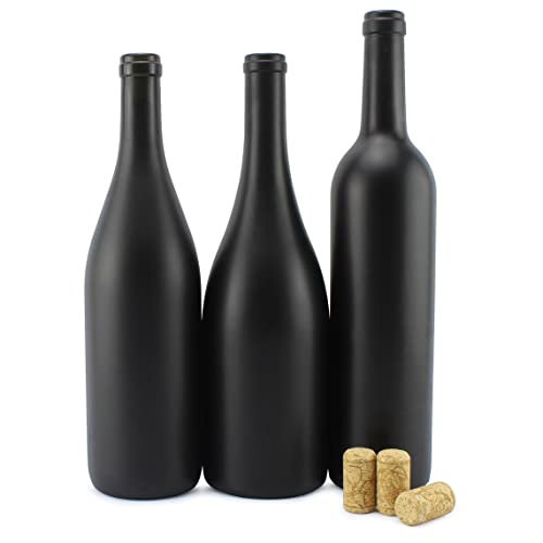 Cornucopia Black Wine Bottles W/Corks (Set Of 3); Black Matte Coated Glass Wine Bottles Various Sizes For Decor And Homemade Wine; Use For Halloween Too #TOP29
