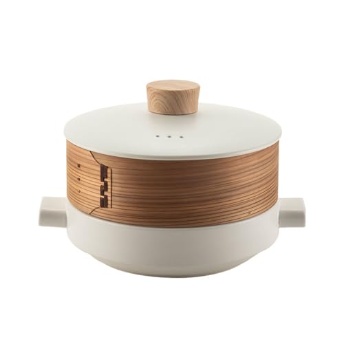 RSBFER Japanese Ceramic Casserole Pot with Steamer Basket, Clay Cooking Pot for Soup, Stew, Rice, Hot Pot, Even Heating, Gas Stove Compatible,2L