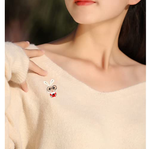 Cute Rhinestone Bunny Rabbit Brooch Pin For Women Girls Unisex Gold Plated Crystal Animal Bunny Pet Brooches Lapel Pins Dainty Graduation Honors Day Easter Holiday Jewelry Gift For Daughter Teacher Students (Red) #TOP2