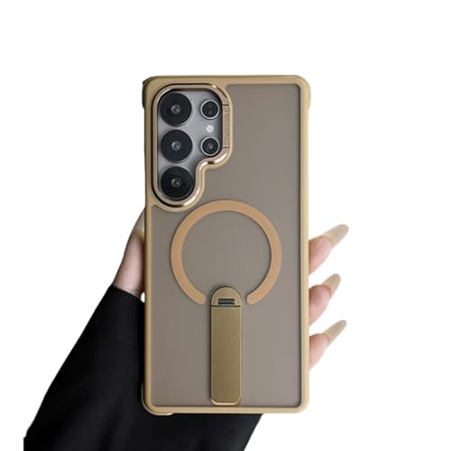 Support magnétique pliable sur cet étui mat Galaxy S25+ marron