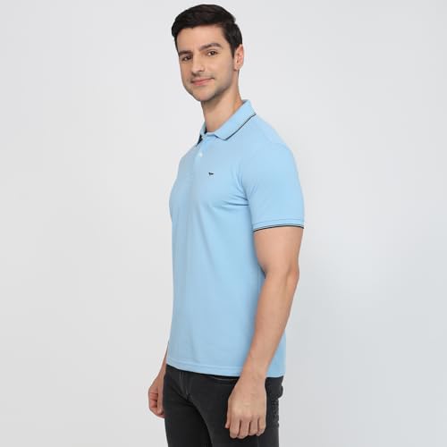 Image of Park Avenue Men Slim Fit Solid Pattern Cotton Polyester Blend Half Sleeve Polo Neck Casual T-Shirt