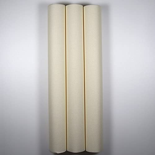 Image of KCS 3 pc of 15 inch x 18 inch Counted Cross Stitch Cotton Aida Cloth Needlework Rolled Fabric Box,14CT,Cream