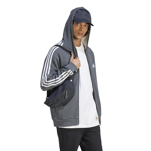 Image of adidas Essentials Men's Fleece 3-Stripes Full-Zip Hoodie Top with Hood