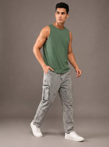 Image of CHKOKKO Sleeveless T-Shirt for Men Sando Tank Top Premium Cotton Blend Cut Sleeves Shirt as Casual, Lounge or Beach Wear Tshirt Muscle Fit Vest in Plain Round Neck