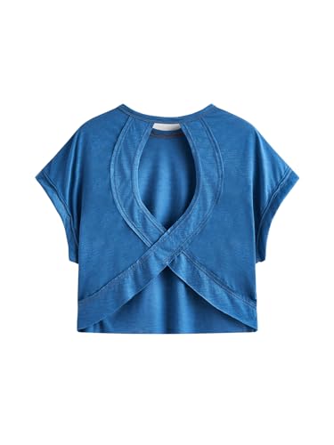 Image of SOLY HUX Women Open Back Tops Workout Backless Tee Casual Athletic Shirts Short Sleeve Oversized Gym T Shirt