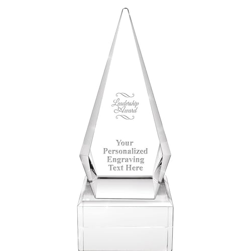 Crown Awards Customizable Crystal Trophy, 9" Engraved Leadership Zenith Crystal Award