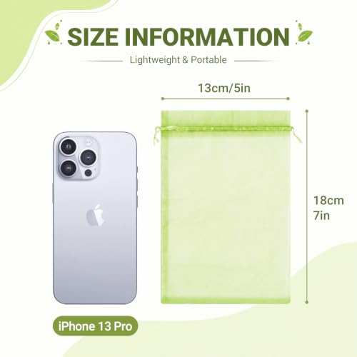 Image of FUNFERY 100PCS Apple Green Organza Gift Bags 5x7in,Drawstring Jewelry Pouch