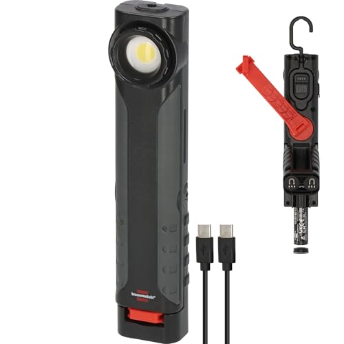 Brennenstuhl HL 600 AD Lampe à main LED à dynamo avec câble USB C (600 + 180 lm, IP54, IK08, lampe de travail à batterie avec jusqu'à 15 heures d'autonomie, crochet et aimants intégrés)