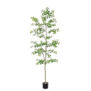 Bellacat Faux Black Olive Tree 7ft, Tall Faux Trees Indoor with Natural Trunk and Realistic Leaves. 7 Feet(84in) Artificial Tree for Home Office Décor.