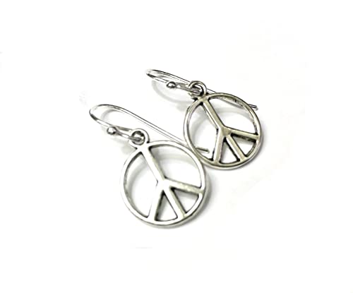 Peace Sign Protest Earrings On Sterling Silver Wires, 1 Inch Long - Oxidized And Beautifully Finished On Both Sides - Includes 5 Facts About The Peace Sign #TOP4