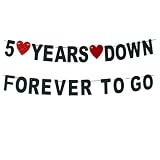 5 Years Down Forever To Go banner-cheers to 5 Years Anniversary Sign, Happy 5th Marriage Anniversary Party Decoration