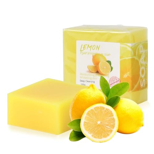 Amexo Jabón de Curcuma y Limón para la Cara 2 Barras Jabon Cara para las Manchas Jabon Sólido para Piel Jabon Pastilla Naturales 100g para Cuerpo Rostro para Baño Ducha Lavado (Limón)
