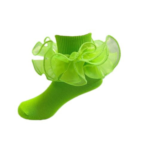 Girls White Ruffle Lace Frilly Socks, Double Lace Turn Cuff Socks for Toddler Little Girls Dress and Daily 3 pairs