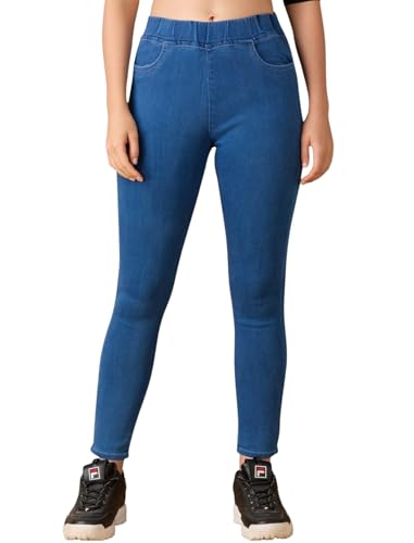 Image of 4FLIES Women's High Waist Jeggings | Super Combed Slim Fit Ankle-Length Pants with Elastic Waistband | Comfortable Denim Look Leggings for Casual, Travel & Office Wear