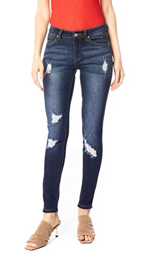 Kan Can Women's Mid Rise Destroyed Skinny Jeans KC8001HRD 3/25