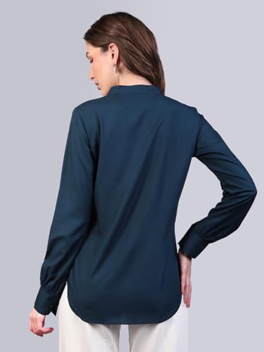 Image of Urbano Fashion Women's Modal Viscose Full Sleeve Regular Fit Casual Solid Shirt with Mandarin Collar