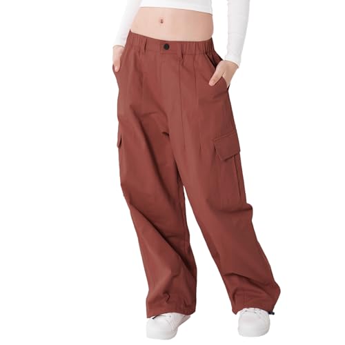 Image of Rolanko Girls Cargo Pants Wide Leg Streetwear Kids Pants with Pockets Trendy Jogger Trousers 4-14 Years