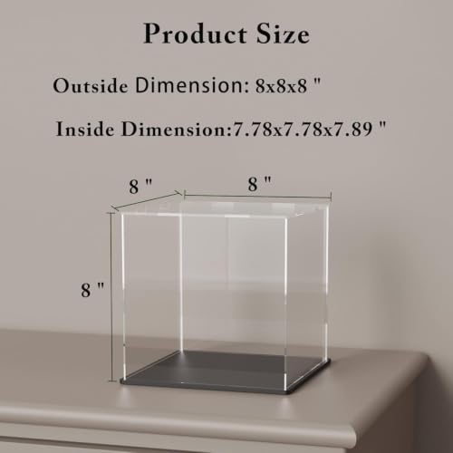 Image of Premium Acrylic Display Box with Black Base | Transparent Dust-Resistant Cube for Toys, Models & Memorabilia (8x8x8 inch)