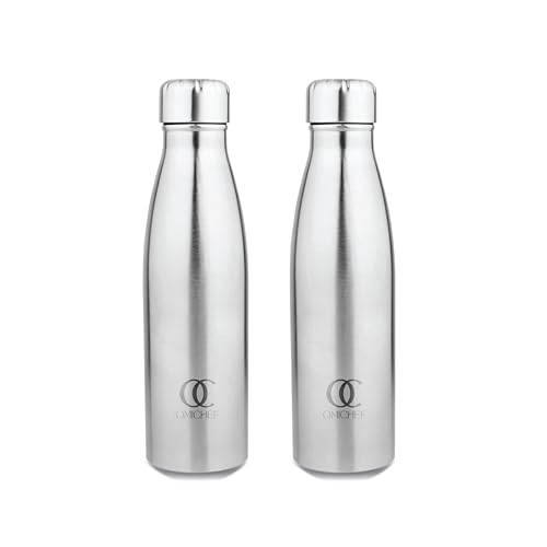 Image of Omichef Ozone Stainless Steel 1000ML Single Walled & Fridge Water Bottle Ideal for Yoga /Gym /Sports /Home /Office and BPA Free & Leak-Proof (Pack of 2)