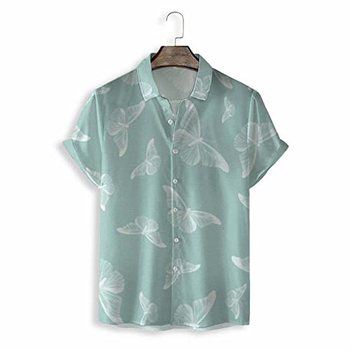 Chemise hawaïenne homme motif tropical imprimé papillon bleu vintage d'été