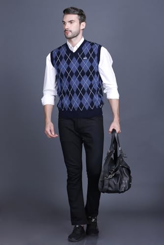 Woolen V Neck Sleeveless Half Sweater for Man Winter Pullover