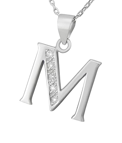Hanessa Cadena y Colgante Inicial Letra M de Plata de Ley 925 Rodiada para Mujer con Piedra de Circonita, Regalo para Mujer