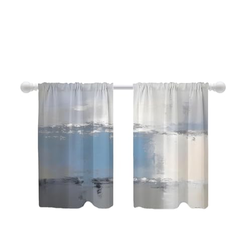 Shrahala Blackout Curtain Tiers, Kitchen Valance Light Blocking Tier Drapes with Rod Pocket, 2 Pack 26 X 36 in,Blue Light White