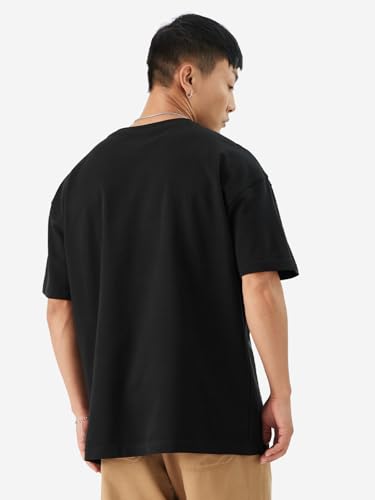 Image of The Souled Store Official One Piece: Luffy The Pirate King Men and Boys Short Sleeve Round Neck Black Graphic Printed Cotton Oversized T-Shirts