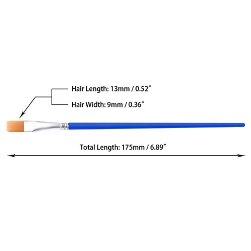 60 Pcs 9mm Wide Flat Paint Brushes Set with Nylon Hair, Small Brush Bulk for Detail Painting, Short Plastic Handle, for Starter, Teens, Adults, Artis