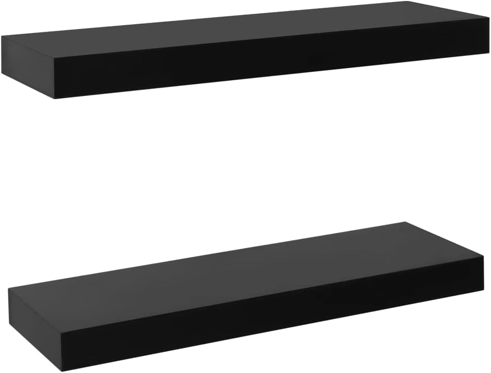 vidaXL Wall Mounted Shelf Set of 2 Black MDF 31.5 in Wall mounting