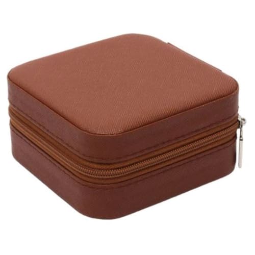 Porta Jóias Estojo Portátil em Couro com Zíper para Jóias, Maquiagem e Viagem Original C/Nota Fiscal (Marrom)