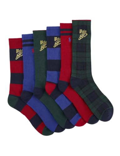 Image of POLO RALPH LAUREN Big and Tall 6 Pack Tartan Wing Polo Pony Crew Socks