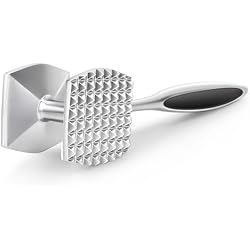 Aliglow Meat Tenderizer Hammer Tool Pounder For Tenderizing Beef Poultry | Zinc alloy, Dishwasher safe, Dual-Sided, Textured and Flat side; Crushes ice and garlic, Soft grip, Balanced design