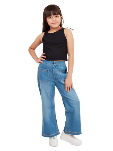 Image of olele Girls Super Jeans Collection for 4-14 Yrs | Stretchable Cotton Denim Trousers | Blue Jeans for Kids | Baggy Denim Pants | Cargo Pants for Girls